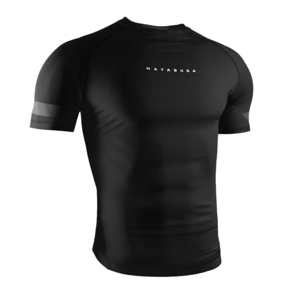 HAYABUSA MENS CORE SHORT SLEEVE RASHGUARD BLACK FRONT SIDE
