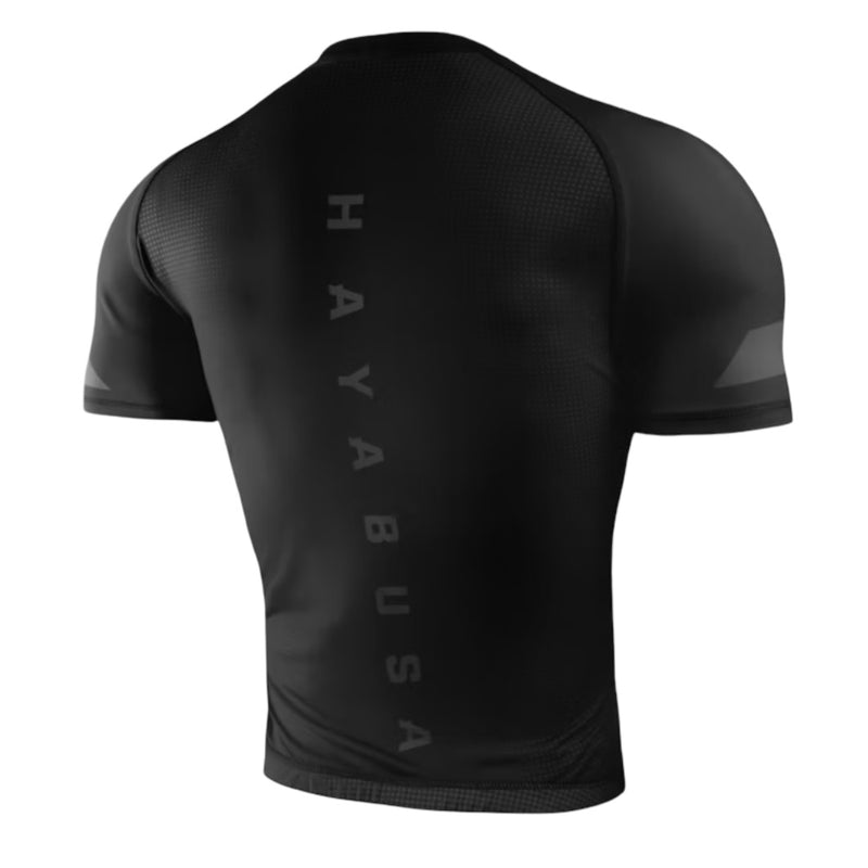 HAYABUSA MENS CORE SHORT SLEEVE RASHGUARD BLACK BACK SIDE