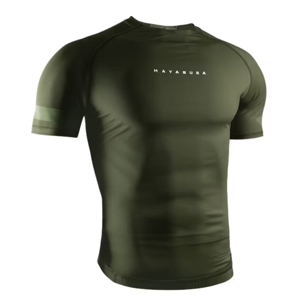 HAYABUSA MENS CORE SHORT SLEEVE RASHGUARD GREEN FRONT SIDE