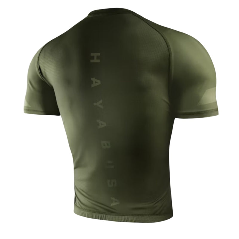 HAYABUSA MENS CORE SHORT SLEEVE RASHGUARD GREEN BACK SIDE