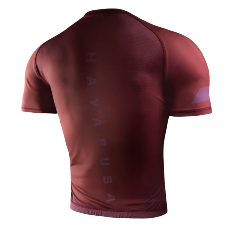 HAYABUSA MENS CORE SHORT SLEEVE RASHGUARD RED BACK SIDE