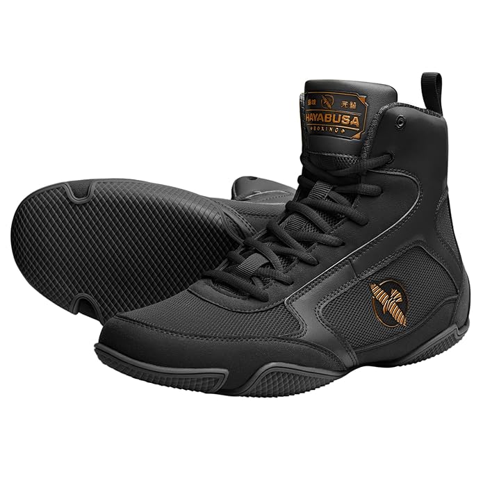 HAYABUSA PRO BOXING SHOES BLACK FRONT SIDE