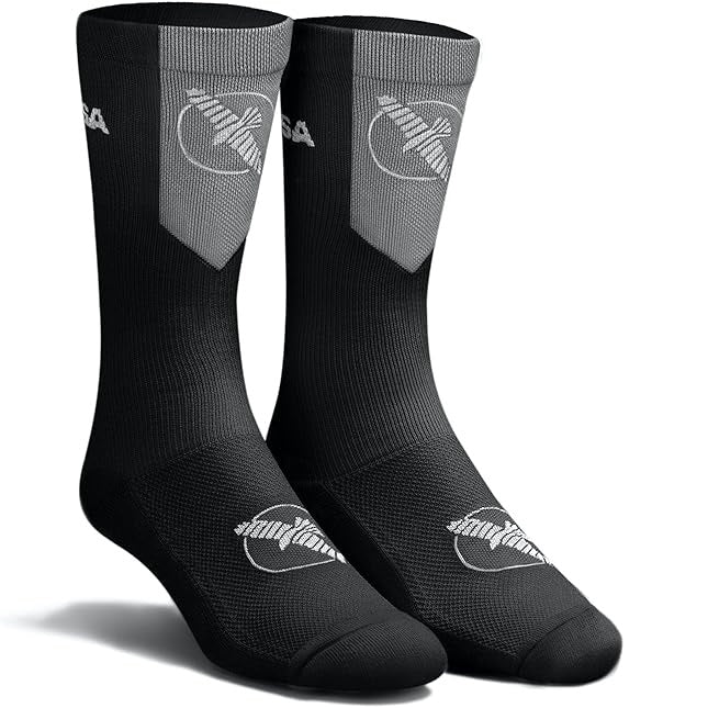 HAYABUSA PRO BOXING SOCKS BLACK GREY FRONT SIDE