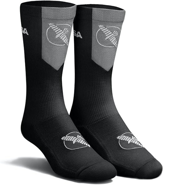 HAYABUSA PRO BOXING SOCKS BLACK GREY FRONT SIDE