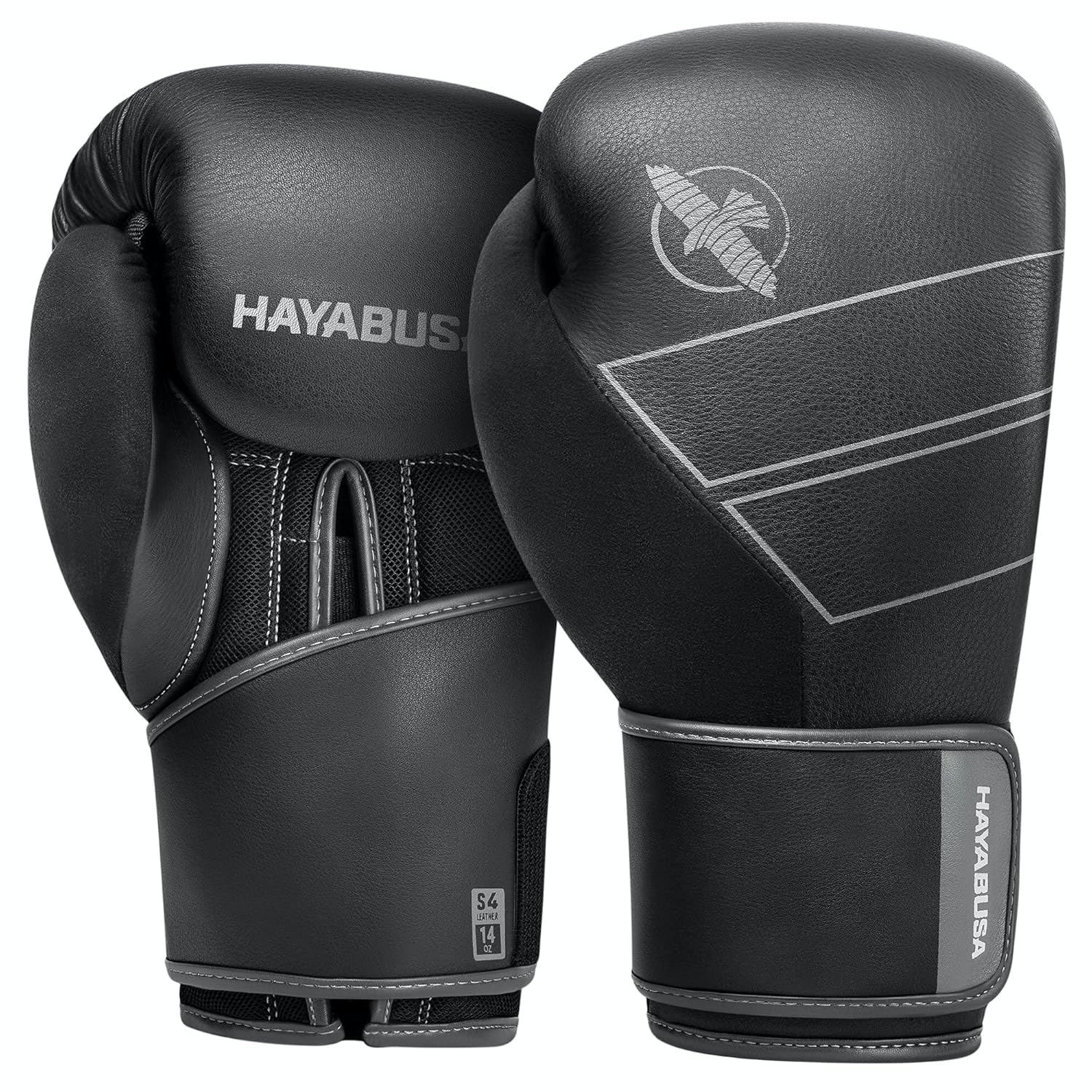 HAYABUSA S4 LEATHER BOXING GLOVES BLACK FRONT SIDE