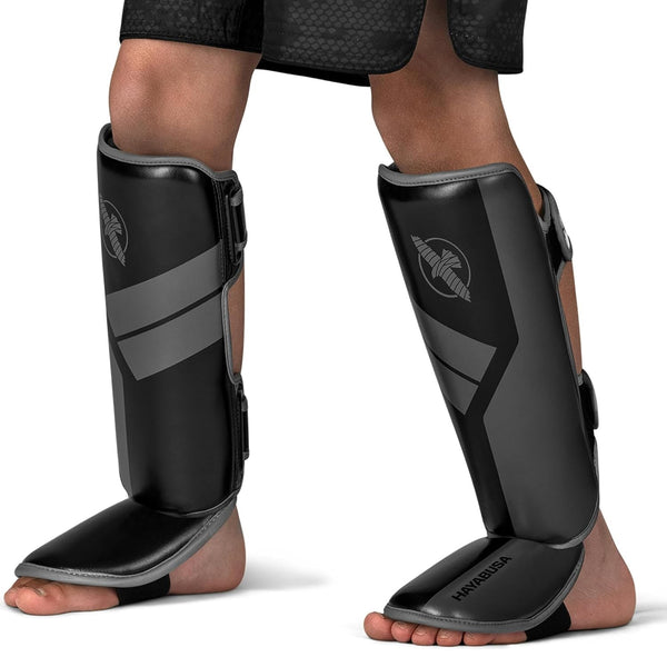 HAYABUSA S4 YOUTH SHIN GUARDS BLACK FRONT SIDE