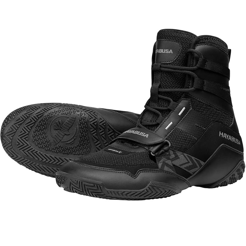 HAYABUSA STRIKE BOXING SHOES BLACK FRONT SIDE