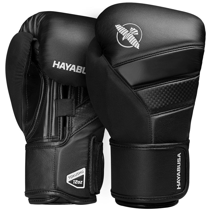 HAYABUSA T3 BOXING GLOVES BLACK FRONT SIDE