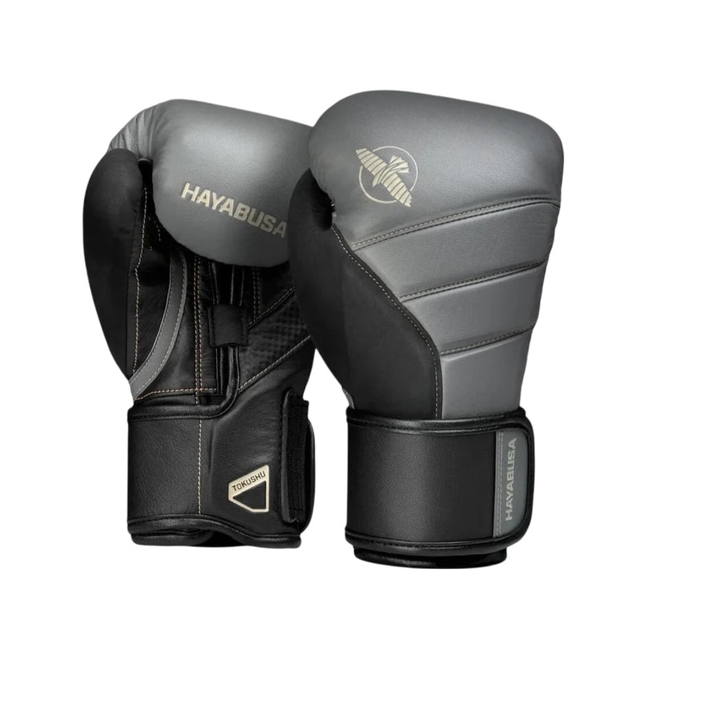 HAYABUSA T3 BOXING GLOVES CHARCOAL BLACK FRONT SIDE