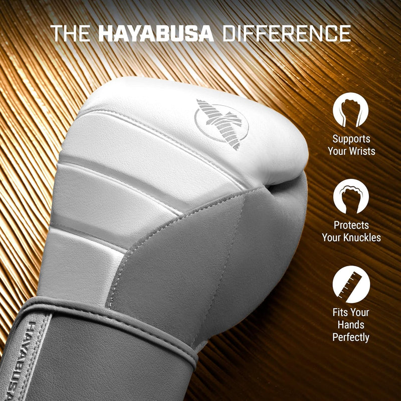 HAYABUSA T3 BOXING GLOVES WHITE GREY LEFT SIDE