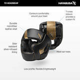 HAYABUSA T3 MMA HEADGEAR BLACK GOLD TOP SIDE