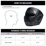 HAYABUSA T3 MMA HEADGEAR WHITE BLACK SIZE CHART