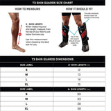 HAYABUSA T3 STRIKING SHIN GUARDS BLACK SIZE CHART