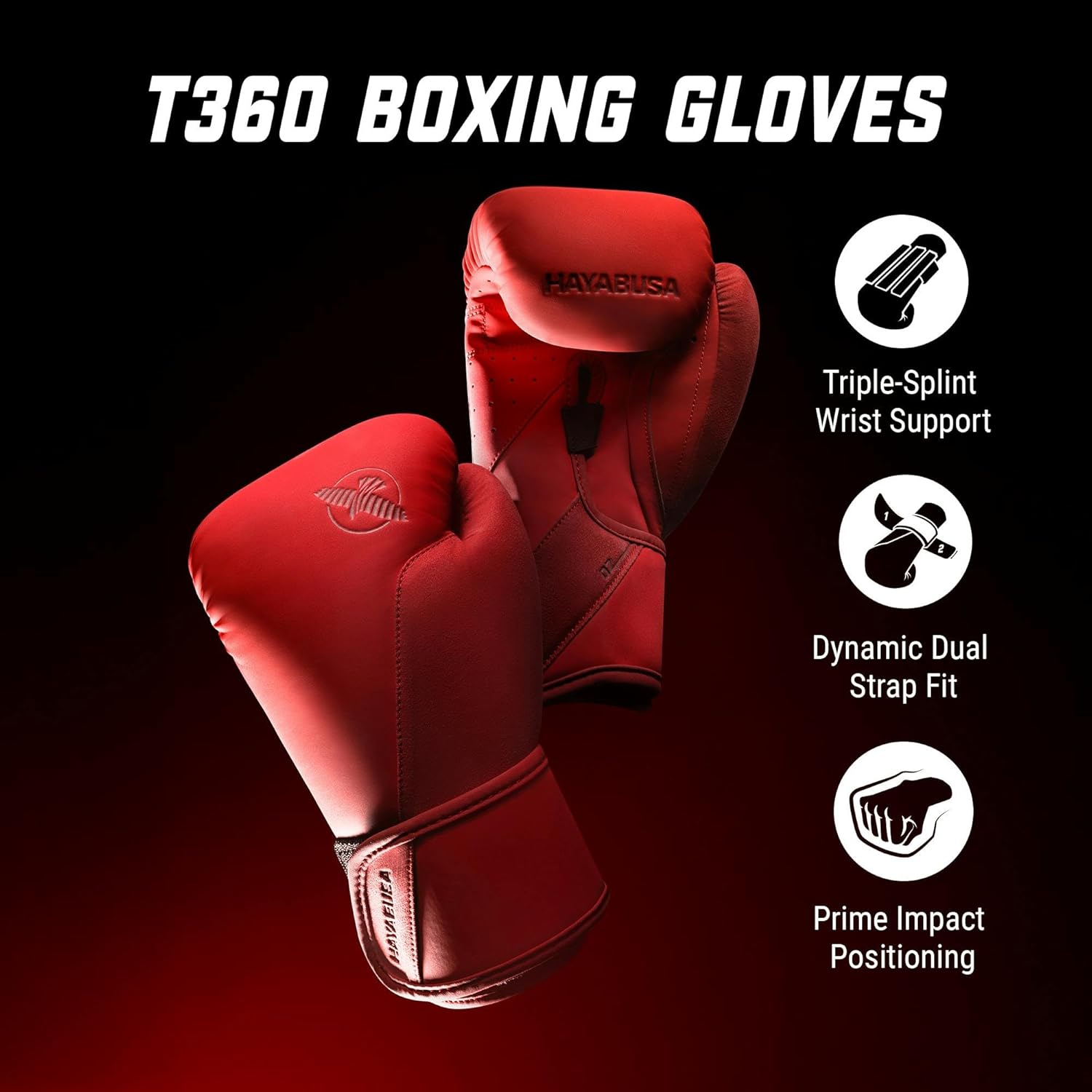 HAYABUSA T360 BOXING GLOVES RED LEFT SIDE