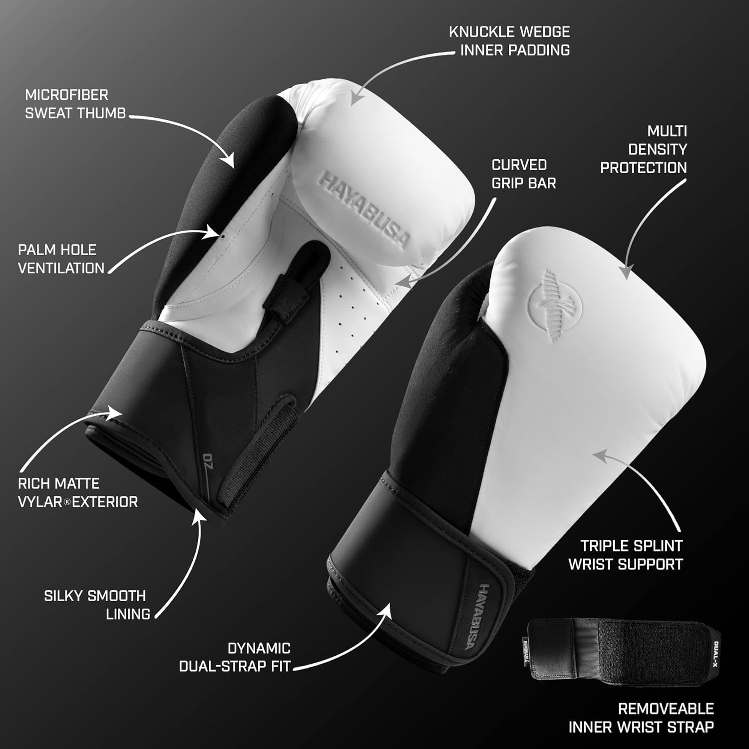 HAYABUSA T360 BOXING GLOVES WHITE/BLACK RIGHT SIDE