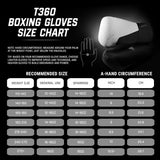 HAYABUSA T360 BOXING GLOVES WHITE/BLACK SIZE CHART