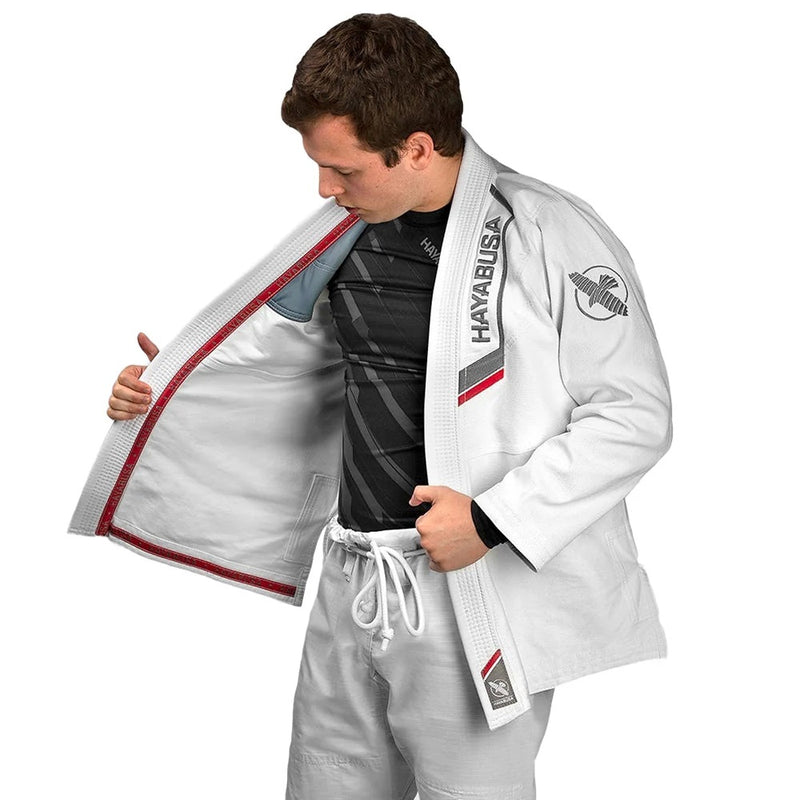 HAYABUSA ULTRA-LIGHTWEIGHT JIU JITSU GI WHITE LEFT SIDE