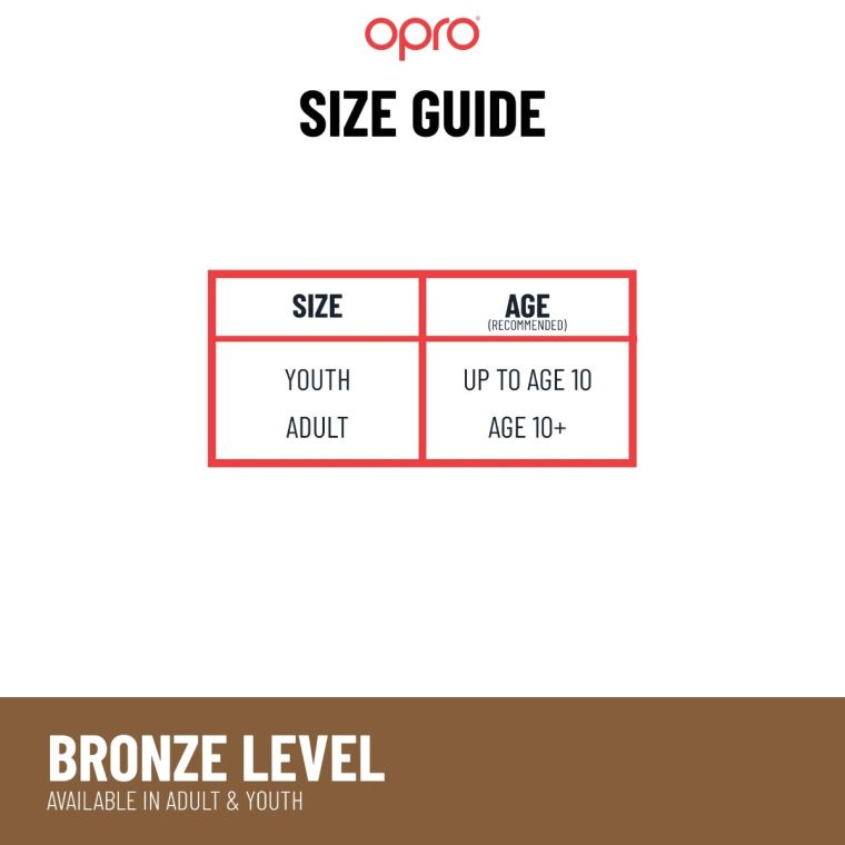 OPRO SELF FIT UFC BRONZE WHITE SIZE CHART 