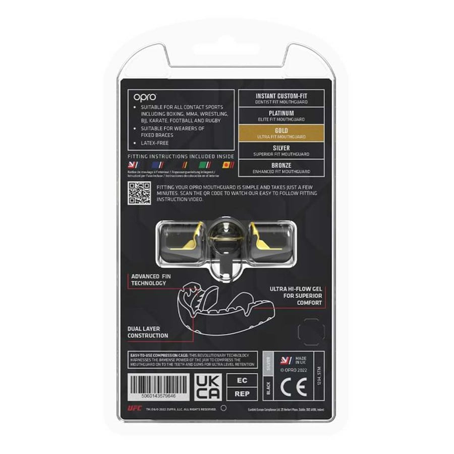 OPRO SELF FIT UFC GOLD BRACES BLACK SILVER BACK SIDE