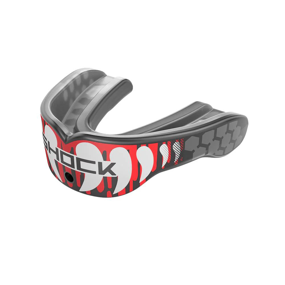 SHOCK DOCTOR GEL MAX POWER PRINT MOUTHGUARD RED DRIP FANG ADULT LEFT SIDE