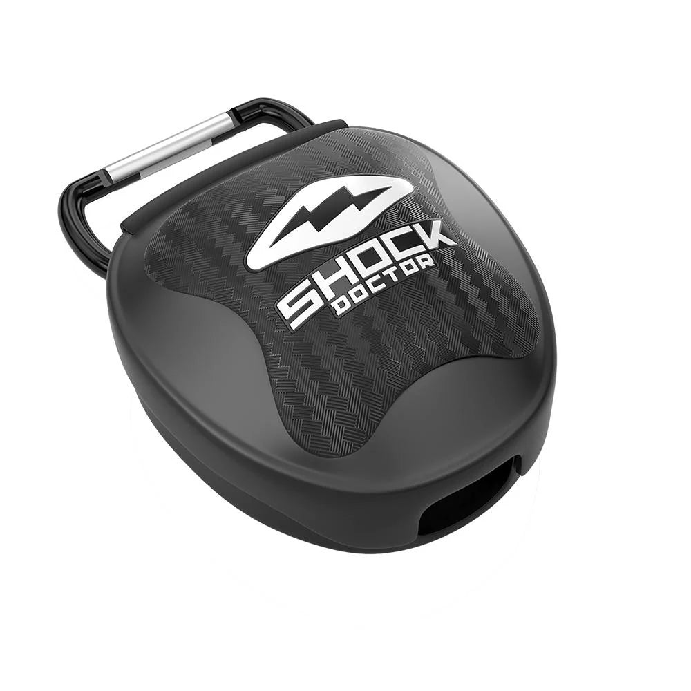 SHOCK DOCTOR MOUTHGUARD CASE CHROME BLACK STANDARD FRONT SIDE