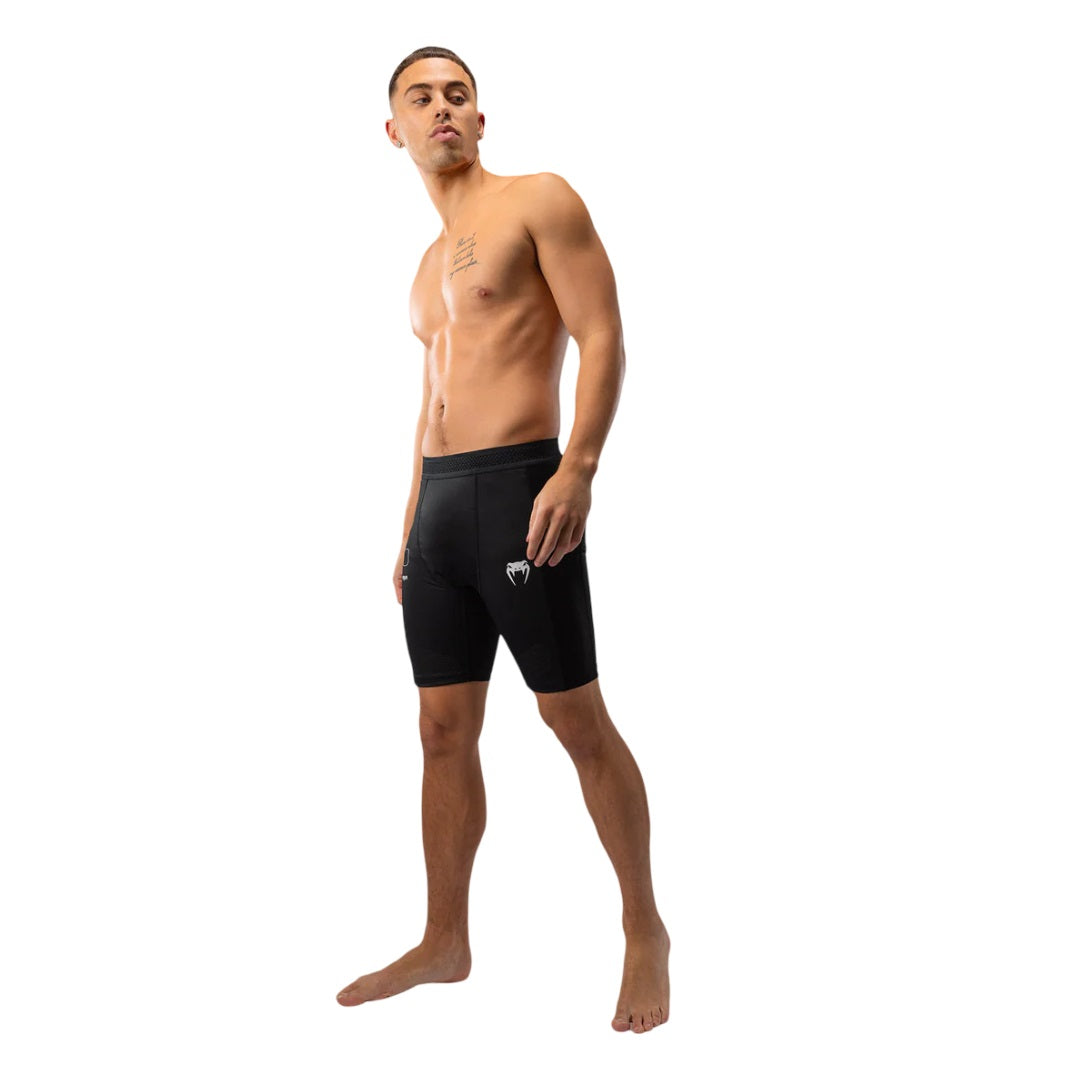 TACTICAL XT VALE TUDO SHORTS BLACK FIRE RED LEFT SIDE