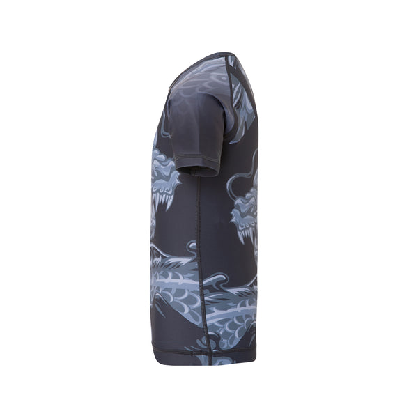 TATSU DRAGON RASHGUARD SHORT SLEEVE KIDS GREY LEFT SIDE