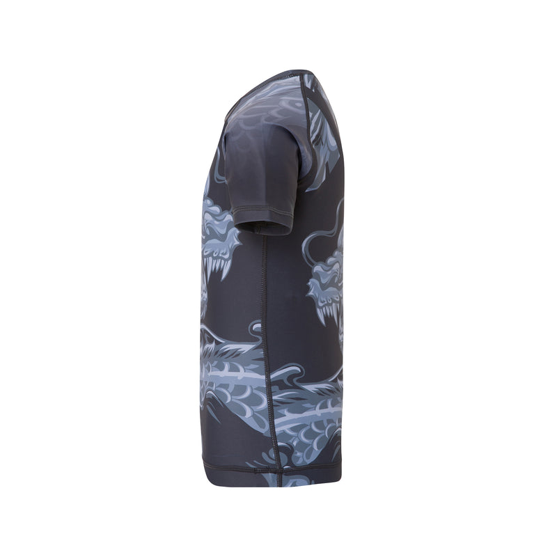 TATSU DRAGON RASHGUARD SHORT SLEEVE KIDS GREY LEFT SIDE