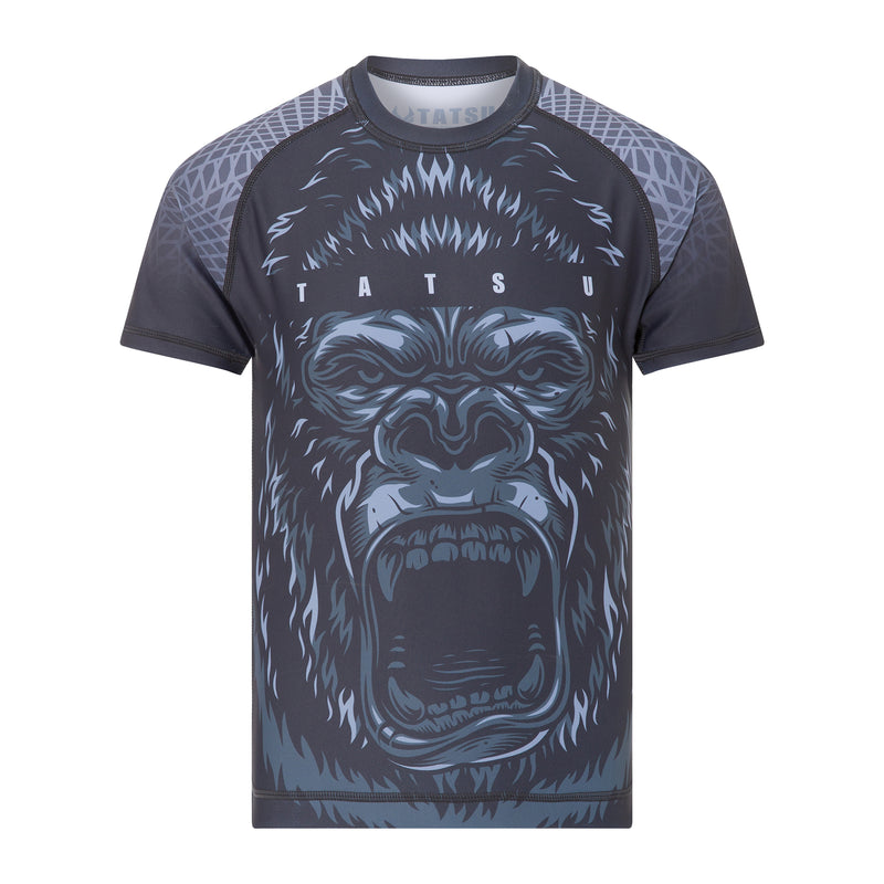 TATSU GORILA RASHGUARD SHORT SLEEVE GREY FRONT SIDE