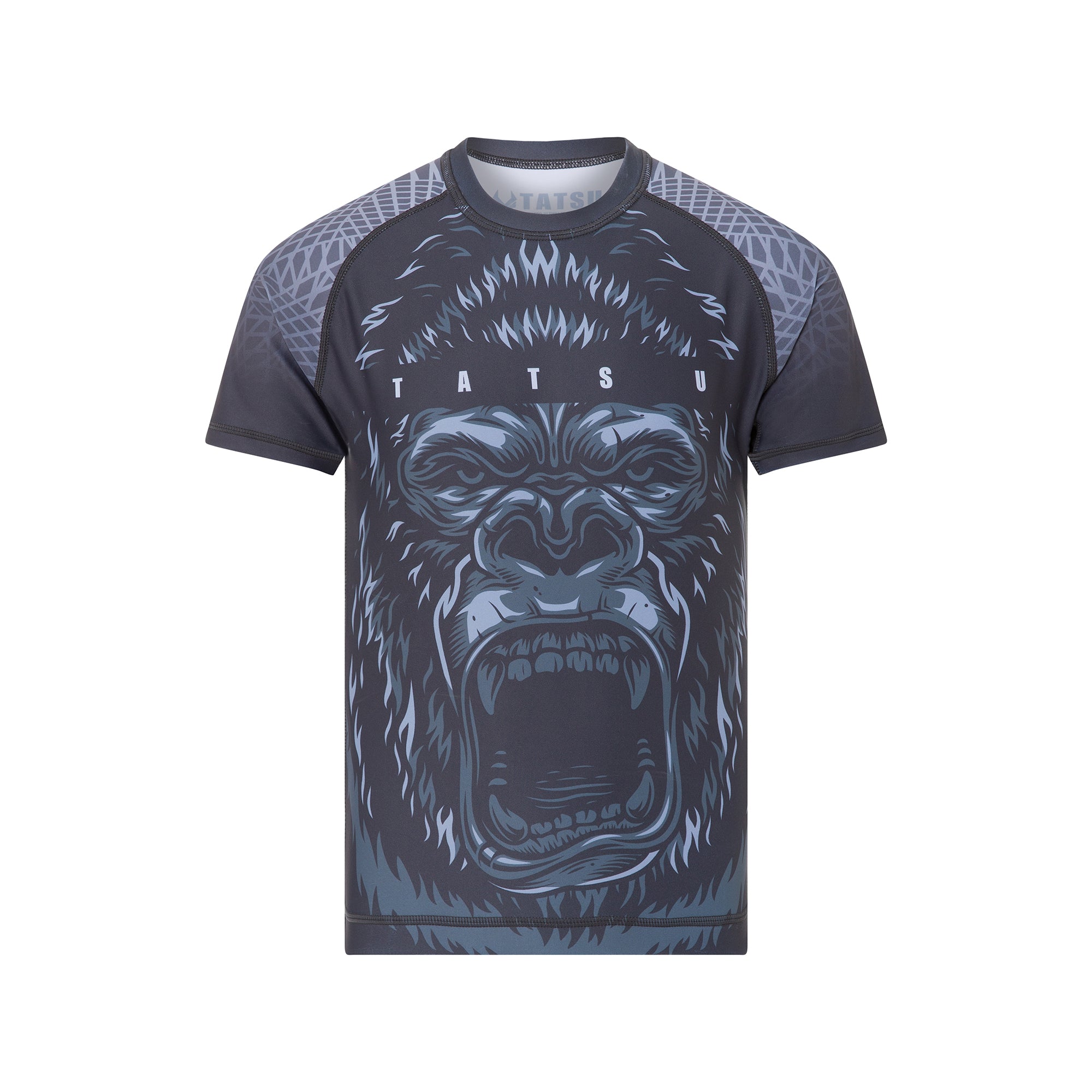 TATSU GORILA RASHGUARD SHORT SLEEVE KIDS GREY FRONT SIDE