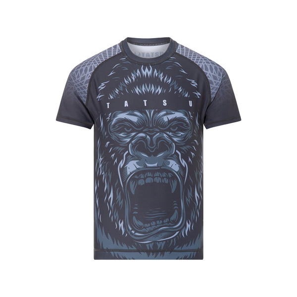 TATSU GORILA RASHGUARD SHORT SLEEVE KIDS GREY FRONT SIDE