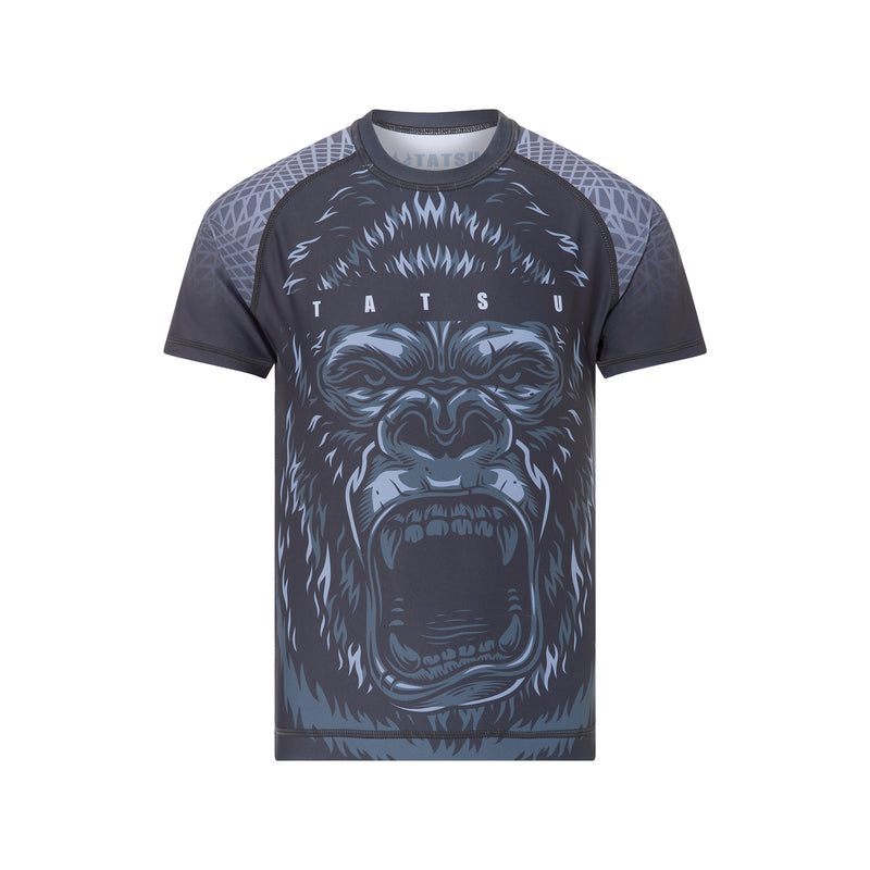 TATSU GORILA RASHGUARD SHORT SLEEVE KIDS GREY FRONT SIDE