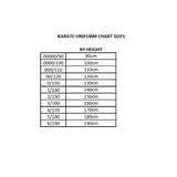 TATSU KARATE UNIFORM BLACK DRAGON SIZE CHART