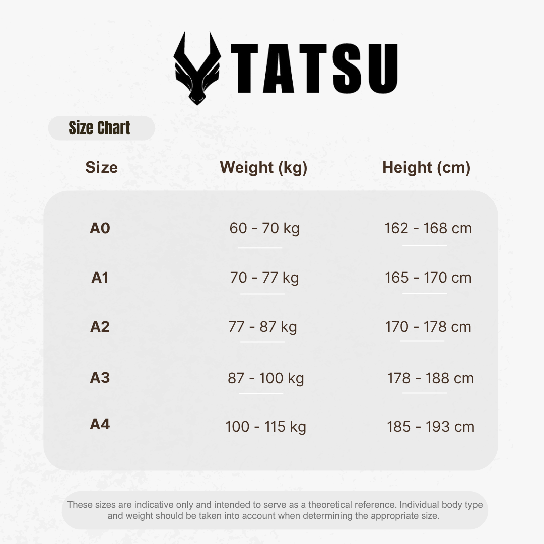 TATSU LEVE BJJ GI SIZE CHART