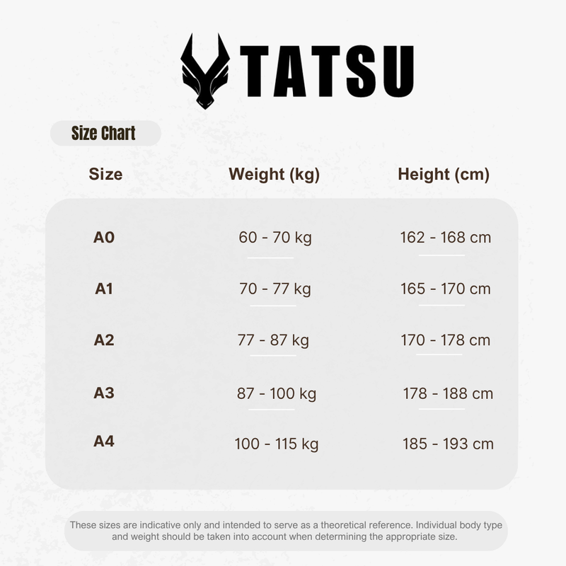 TATSU LEVE BJJ GI SIZE CHART