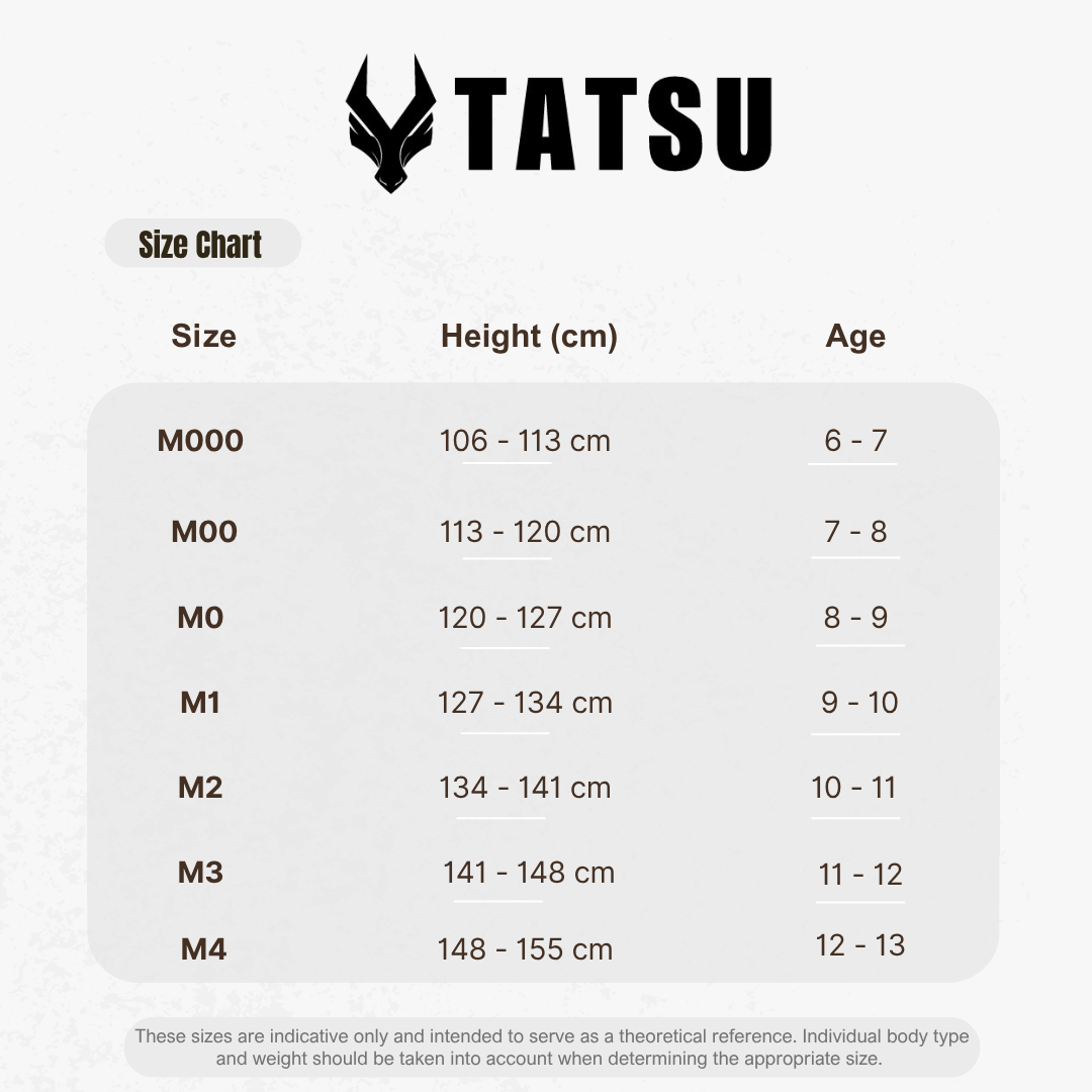 TATSU LEVE BJJ GI KIDS SIZE CHART