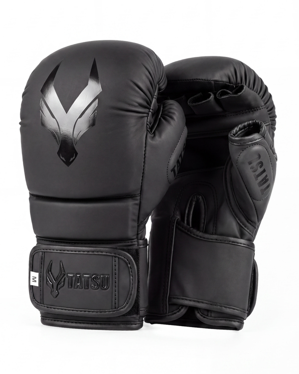 TATSU MMA Sparring Gloves – Matte Black | Multi‑Layer Foam – Open‑Palm Design – Premium Training