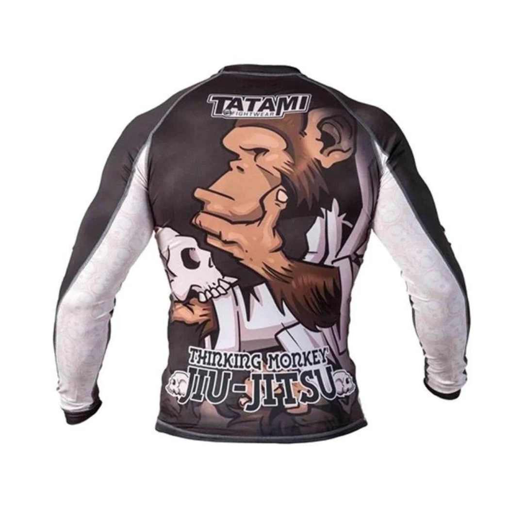 THINKER MONKEY LONG SLEEVE RASH GUARD BLACK WHITE BACK SIDE