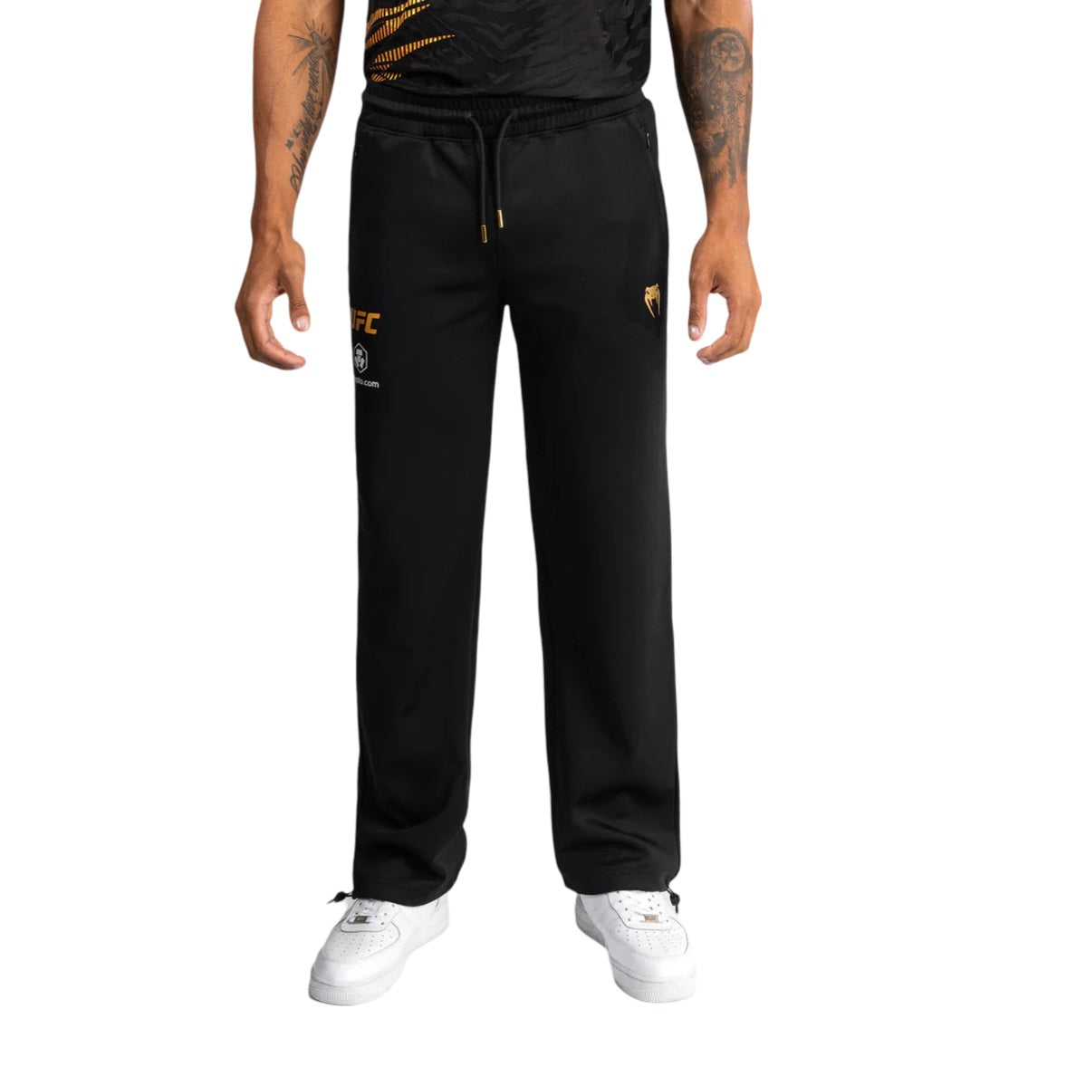 UFC FUSION BY VENUM AUTHENTIC FIGHT NIGHT STRAIGHT LEG JOGGERS BLACK GOLD FRONT SIDE