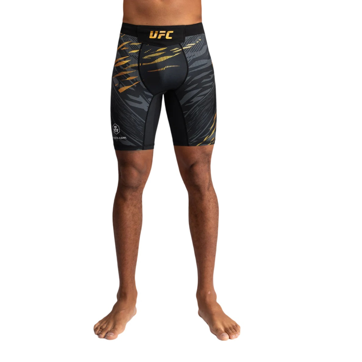 UFC FUSION BY VENUM AUTHENTIC FIGHT NIGHT VALE TUDO SHORTS BLACK GOLD FRONT SIDE
