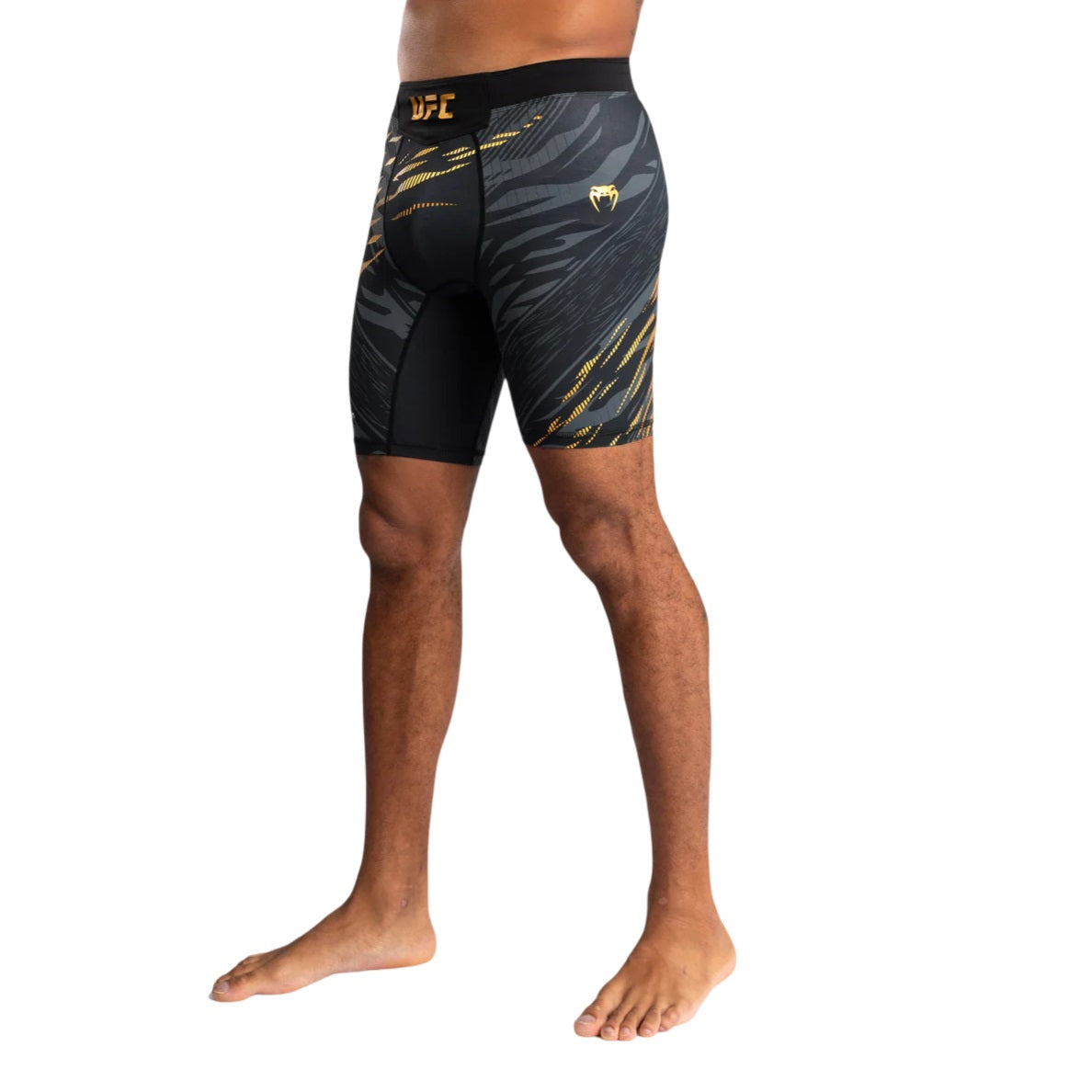 UFC FUSION BY VENUM AUTHENTIC FIGHT NIGHT VALE TUDO SHORTS BLACK GOLD LEFT SIDE