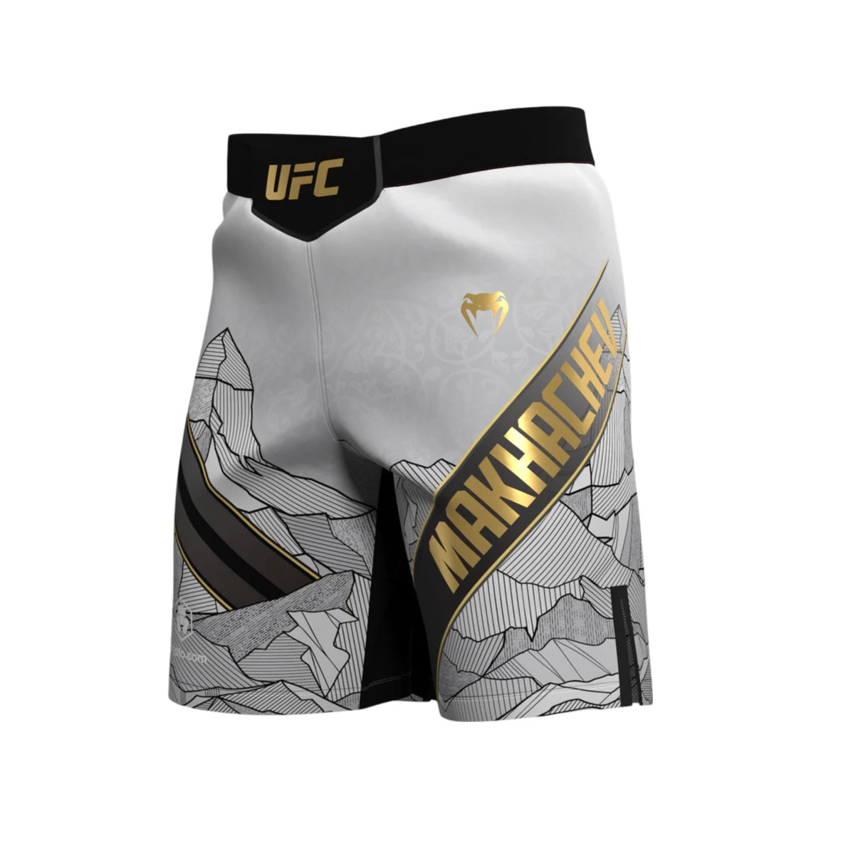 UFC UNRIVALED BY VENUM ISLAM MAKHACHEV MENS FIGHT SHORT WHITE BLACK LEFT SIDE