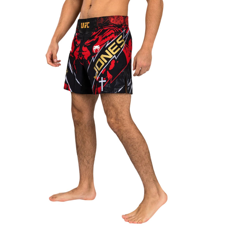 UFC UNRIVALED BY VENUM JON JONES MENS SHORT FIT FIGHT SHORT RED LEFT SIDE