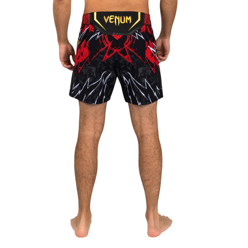 UFC UNRIVALED BY VENUM JON JONES MENS SHORT FIT FIGHT SHORT RED BACK SIDE