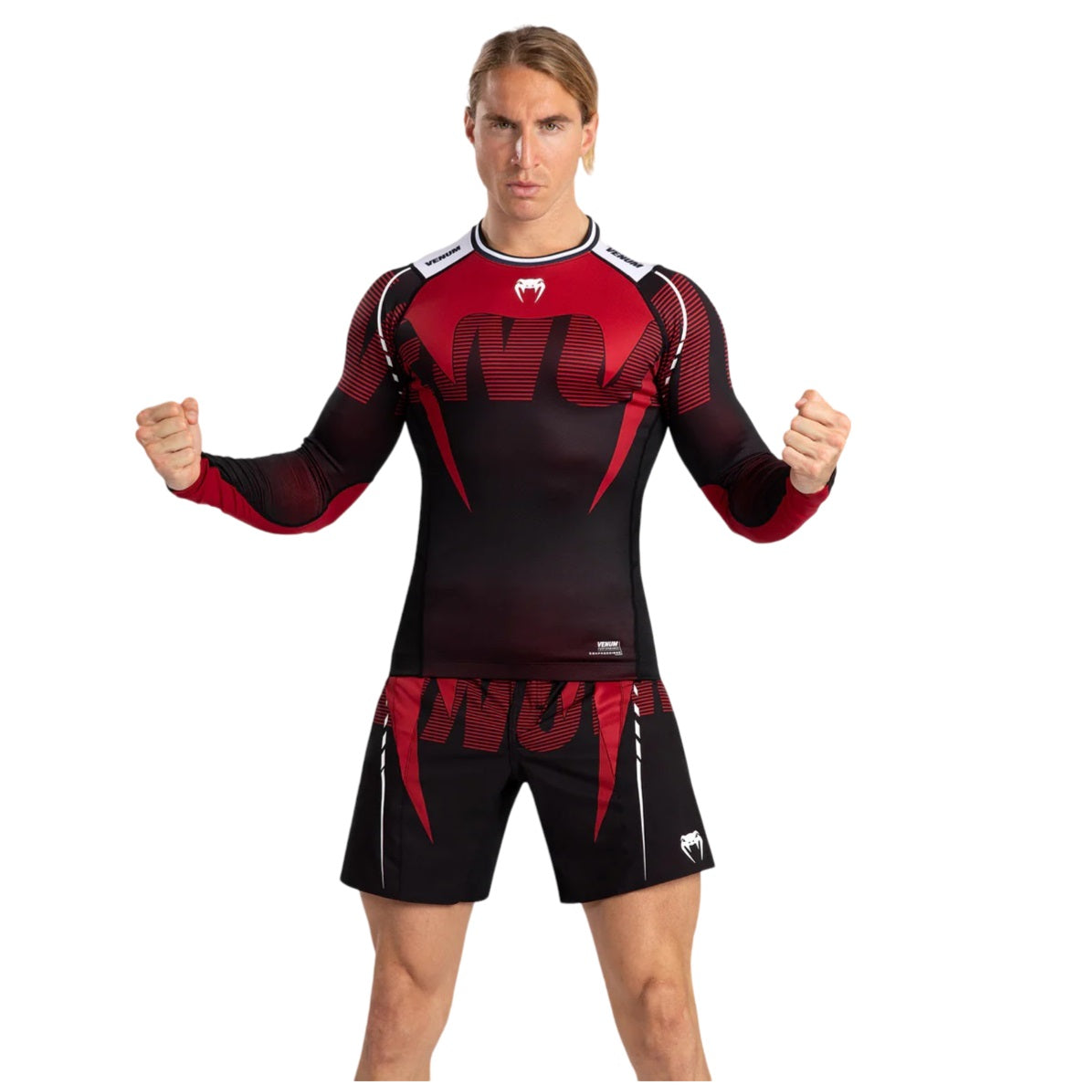VENUM ADRENALINE RASHGUARD LONG SLEEVES BLACK RED FRONT SIDE