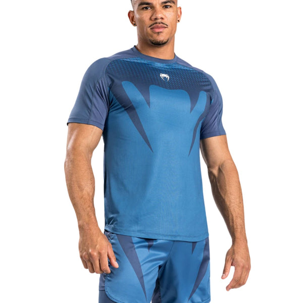 VENUM ATTACK MENS DRY-TECH T-SHIRT NAVY BLUE FRONT SIDE