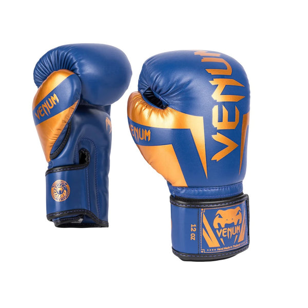 VENUM ELITE BOXING GLOVES BLUE BLACK COPPER FRONT SIDE