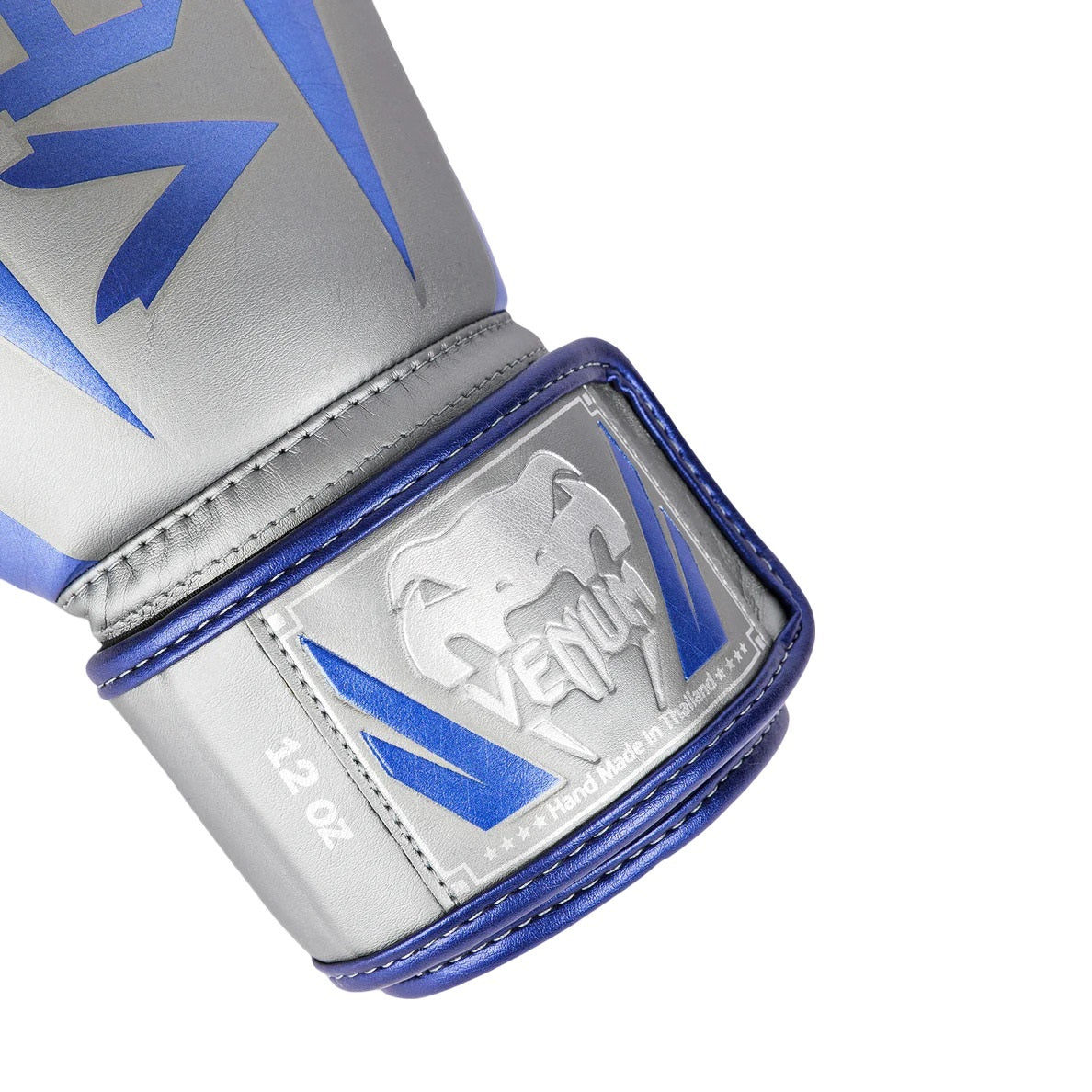 VENUM ELITE BOXING GLOVES GREY BLUE SILVER RIGHT SIDE