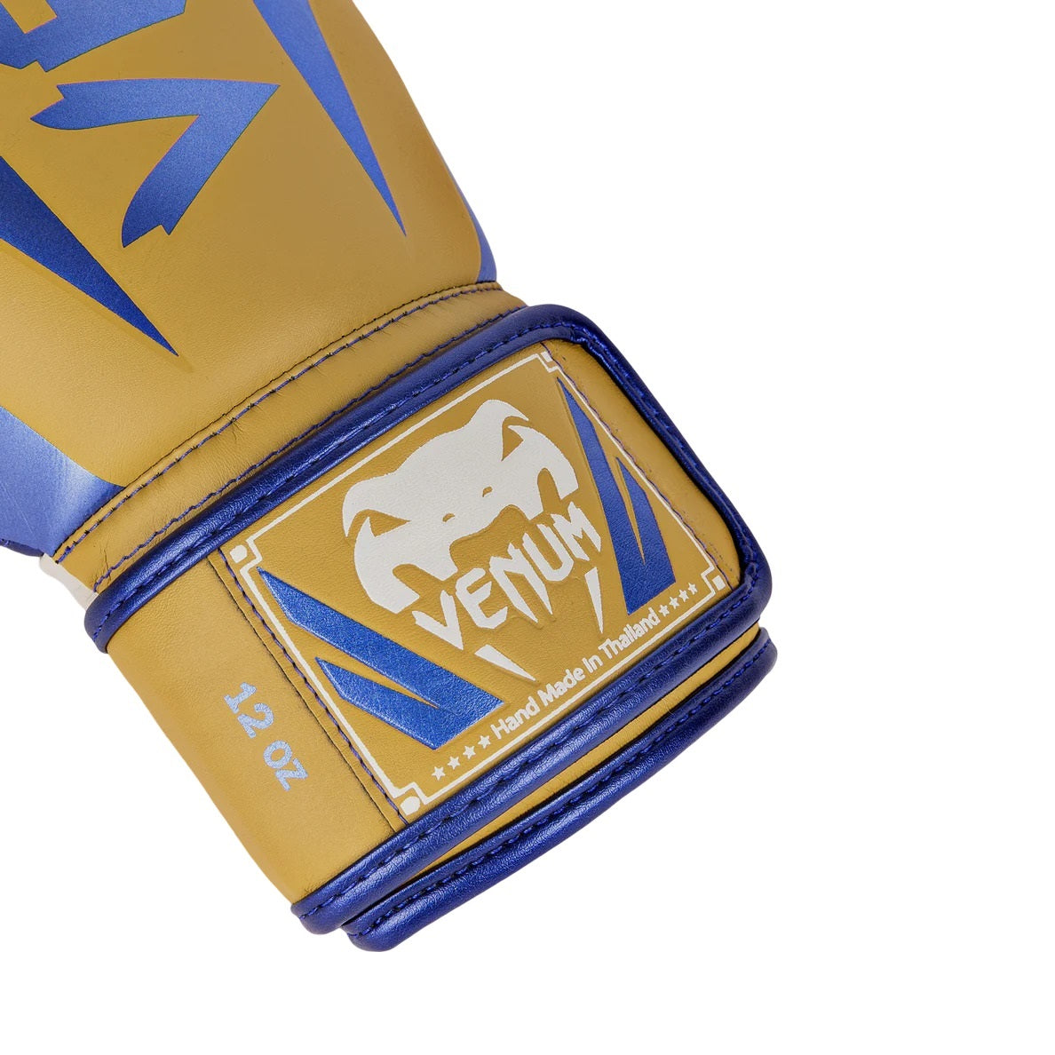 VENUM ELITE BOXING GLOVES MUSTARD CREAM BLUE RIGHT SIDE