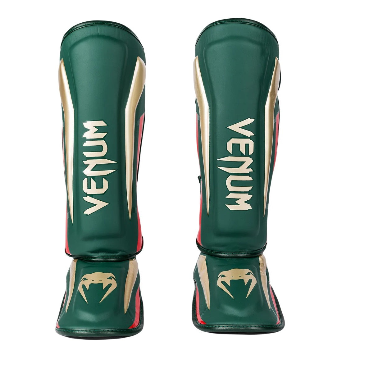 VENUM ELITE STANDUP SHINGUARDS GREEN GOLD RED FRONT SIDE